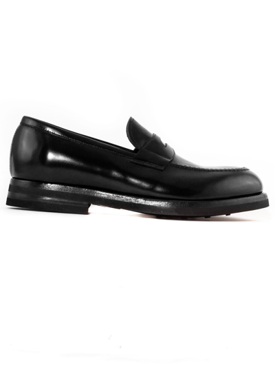 Shop Green George Black Brushed Leather Loafer In Nero