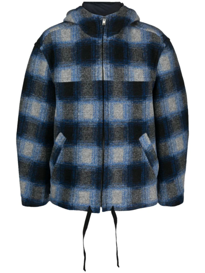 Shop Isabel Marant Navy Blue Kurt Plaid Check-pattern Jacket