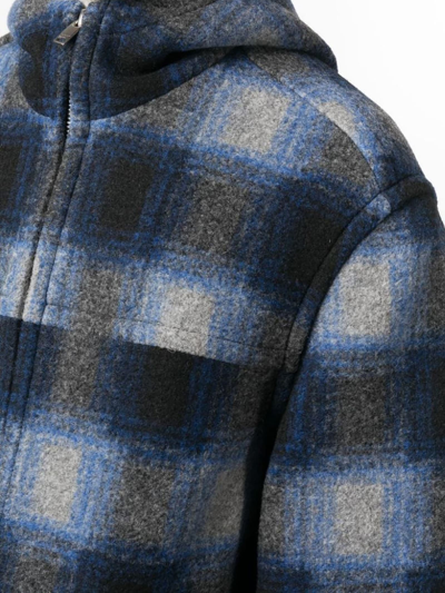 Shop Isabel Marant Navy Blue Kurt Plaid Check-pattern Jacket