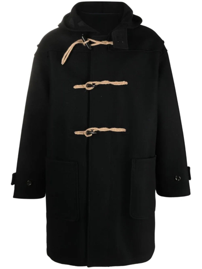 Shop Apc Black Wool Blend Duffle Coat In Nero