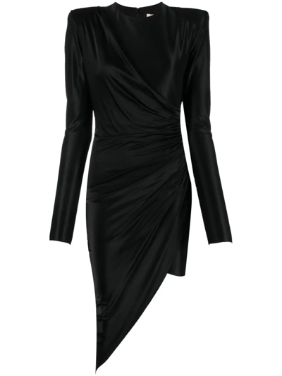Shop Alexandre Vauthier Asymmetric Draped Stretch-satin Mini Dress In Nero