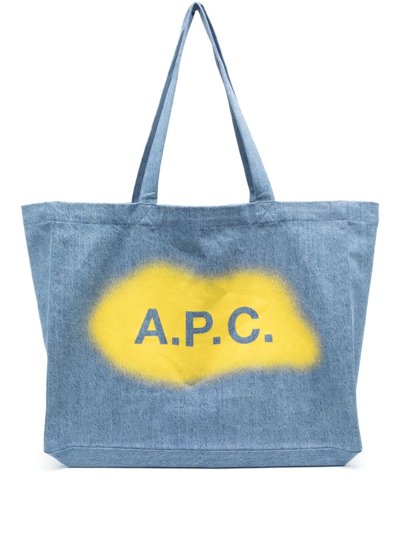 Shop Apc Blue Cotton Tote Bag