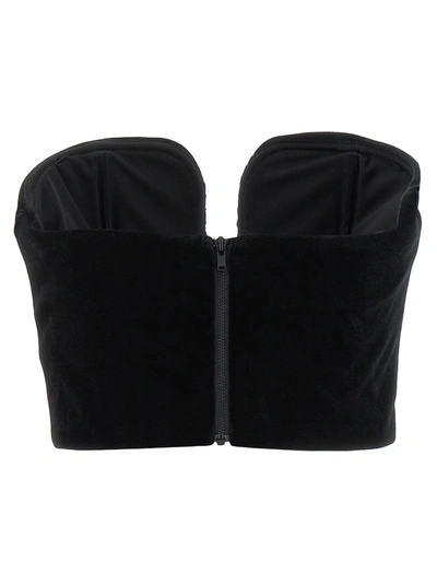 Self-portrait Self Portrait Ladies Black Velvet-finish Strapless Top In Black
