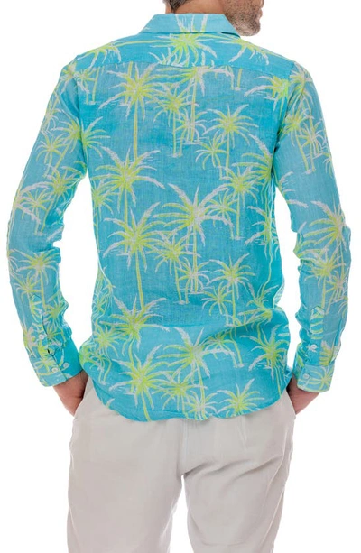 Ranee's Palm Linen Button-up Shirt In Blue