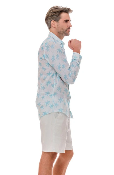 Shop Ranee's Ranees Cross Palm Linen Button-up Shirt In White Blue
