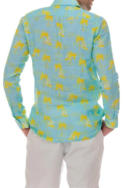 Shop Ranee's Ranees Sailing Linen Button-up Shirt In Aqua
