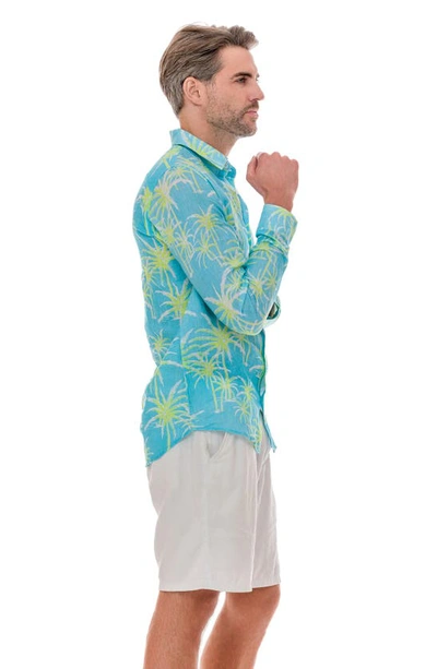 Ranee's Palm Linen Button-up Shirt In Blue