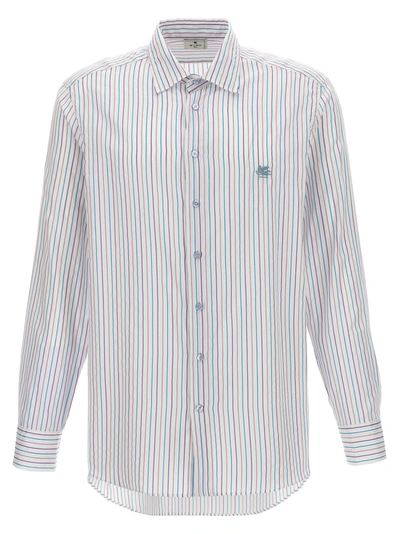 Shop Etro Logo Embroidery Striped Shirt Shirt, Blouse Multicolor