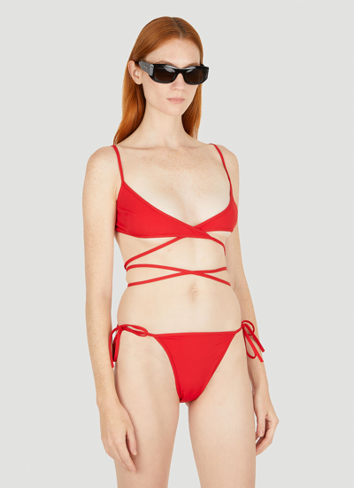 Shop Balenciaga Women Wrap Bikini Set In Red