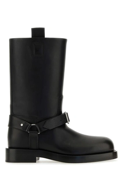 Shop Burberry Man Black Leather Ankle Boots