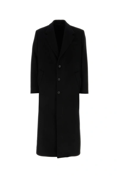 Shop Prada Man Black Wool Blend Coat
