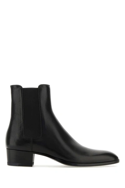 Shop Saint Laurent Man Black Leather Wyatt 40 Ankle Boots