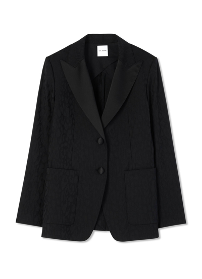 Shop St John Leopard Print Wool Jacquard Jacket In Black