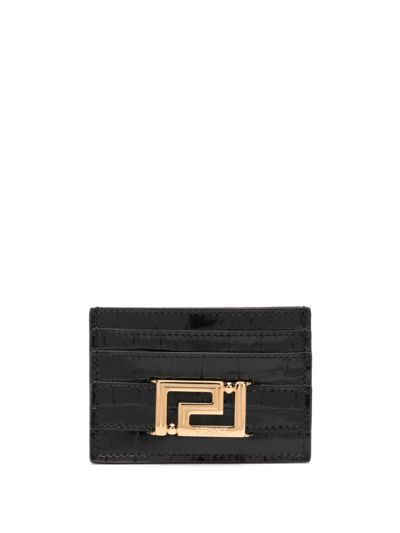 Shop Versace Greca Goddess Leather Credit Card Case In Black