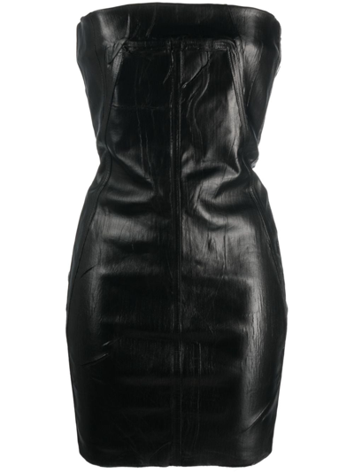 Shop Rick Owens Short Denim Bustier Dress In Black