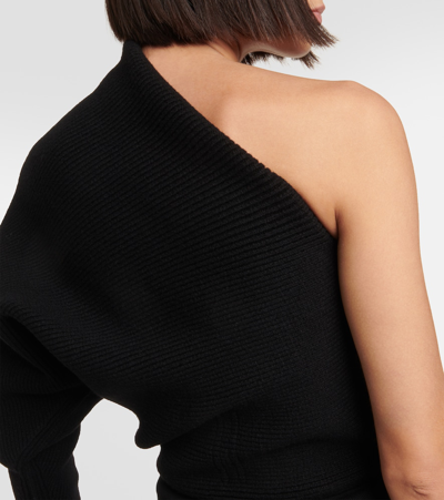 Rick Owens Womens Black Asymmetric Cropped Cashmere-blend Knitted Top In Black