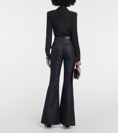 Shop Balmain Flared Lurex® Pinstripe Jeans In Blue