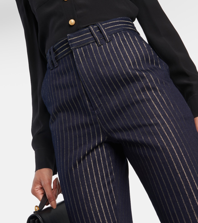 Shop Balmain Flared Lurex® Pinstripe Jeans In Blue