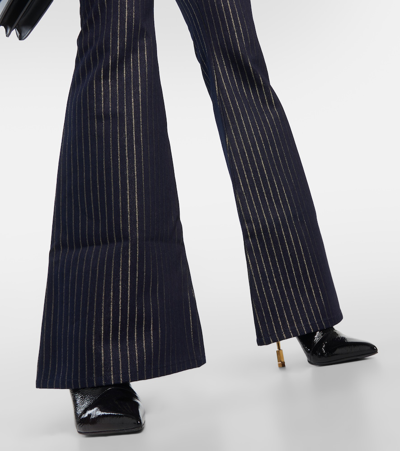 Shop Balmain Flared Lurex® Pinstripe Jeans In Blue