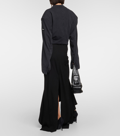 Shop Balenciaga Godet Wool-blend Midi Skirt In Black