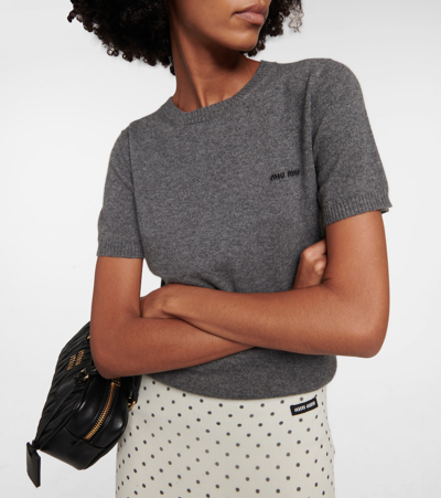 Miu Miu Polka-dot Chiffon Skirt In Grey