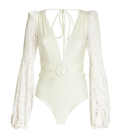 Shop Patbo X Harrods Lace-sleeve Bodysuit In White