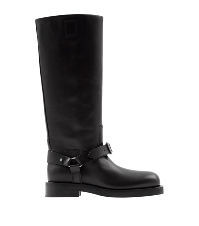 Shop Burberry Leather Ekd Saddle Boots In Black