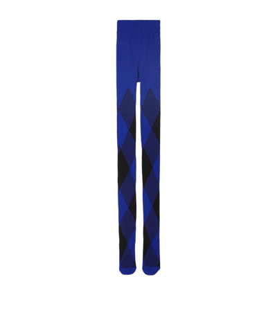 Shop Burberry Wool-blend Argyle Tights In Blue