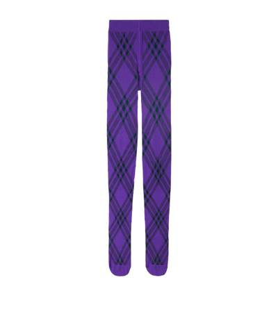 Shop Burberry Wool-blend Check Tights In Purple