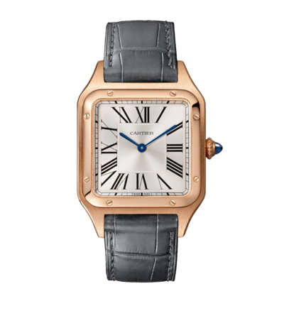 Shop Cartier Rose Gold Santos-dumont Watch 31.4mm In Grey