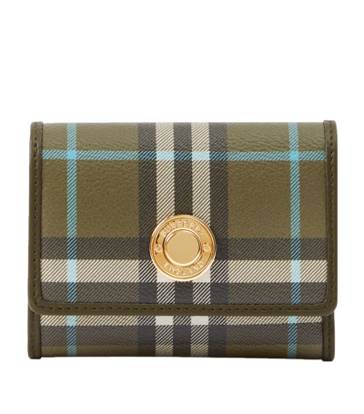Shop Burberry Small Check Trifold Wallet In Green
