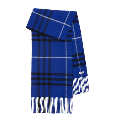 Shop Burberry Wool-cashmere Check Scarf In Blue