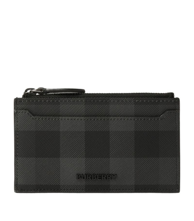 Shop Burberry Charcoal Zipped Card Holder In Black
