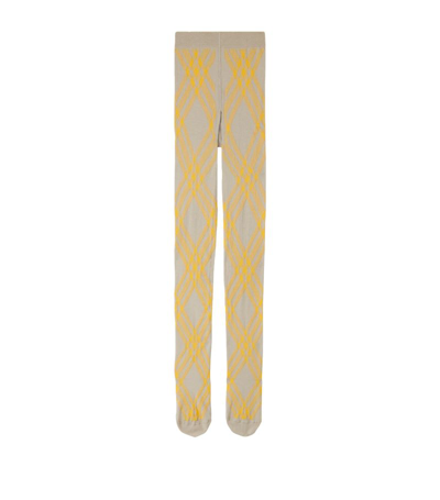 Shop Burberry Wool-blend Check Tights In Yellow