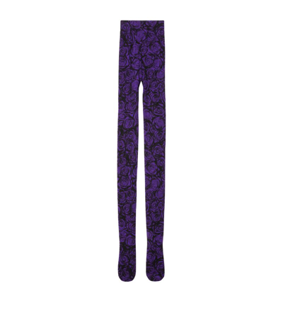 Shop Burberry Wool-blend Rose Jacquard Tights In Purple