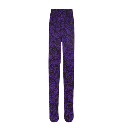 Shop Burberry Wool-blend Rose Jacquard Tights In Purple