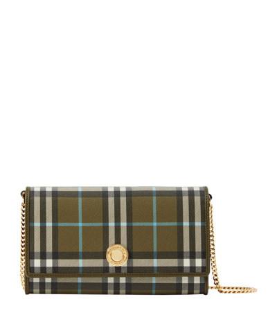 Shop Burberry Check Chain Wallet In Green