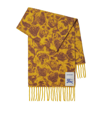 Shop Burberry Wool-blend Rose Jacquard Scarf In Yellow