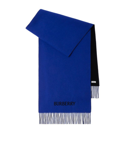 Shop Burberry Cashmere Reversible Ekd Scarf In Blue