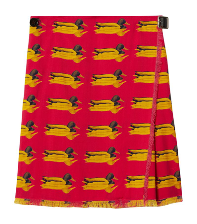 Shop Burberry Pleated Duck Print Mini Skirt In Multi