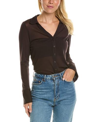 Shop Rebecca Taylor Mesh Button-down Shirt In Brown