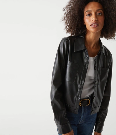 Shop Michael Stars Enzo Vegan Leather Cropped Jacket In Black