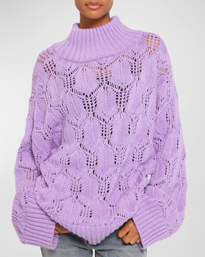 Shop Joie Imaan Open Stitch Mock-neck Sweater In Deep Lavender