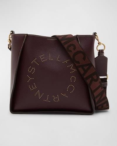 Shop Stella Mccartney Mini Studded Logo Faux-leather Crossbody Bag In Plum