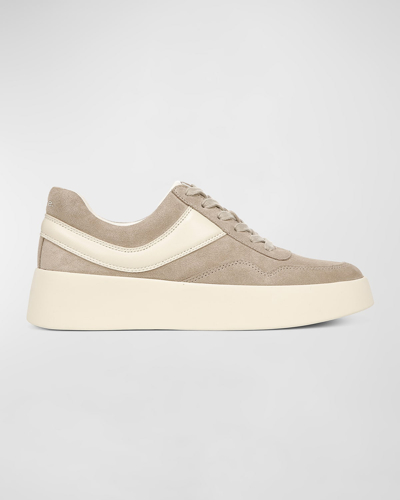 Shop Vince Warren Mixed Leather Court Sneakers In Light Straw