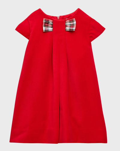 Shop Florence Eiseman Girl's Velvet Dress W/ Plaid Taffeta Bow In Red