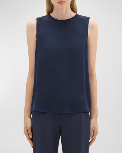 Shop Theory Silk Straight Shell Top In Nocturne Navy