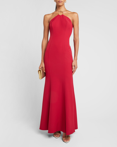 Shop Liv Foster Chain-strap Crepe Halter Gown In Matador Red
