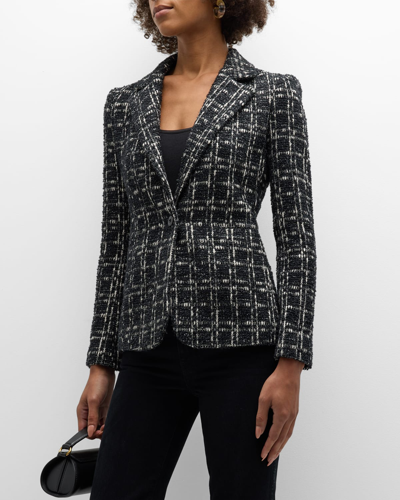 Shop Alice And Olivia Macey Fitted Tweed Blazer In Black/white
