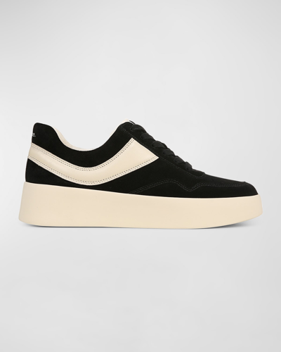 Shop Vince Warren Mixed Leather Court Sneakers In Black